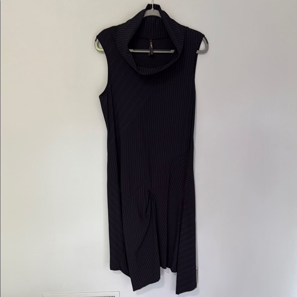 Black Asymmetrical Sheath Dress with Cowl Neck